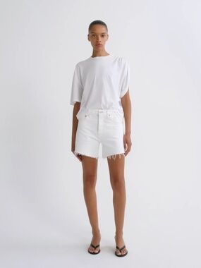 Agolde Parker Long Panna Cotta White High Rise Denim Shorts Size 25